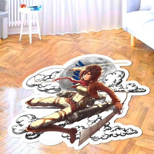 Mikasa Ackerman Shaped Rug Custom Moon Clouds Attack On Titan