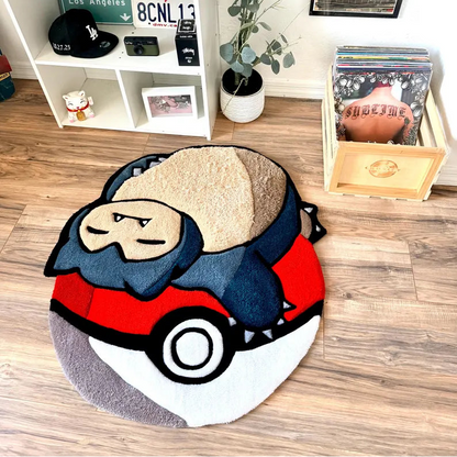 Sleeping Snorlax on Poké Ball Rug